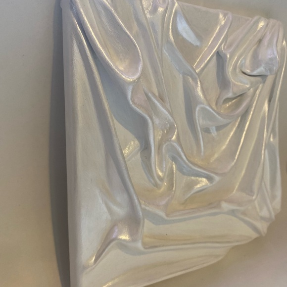 8x8 inch plaster wall sculpture with a white shimmer finish. - Picture 3 of 6